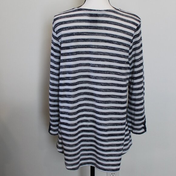 New Direction Navy/White Striped Top 3/4 Sleeves Sz Large - Picture 6 of 9